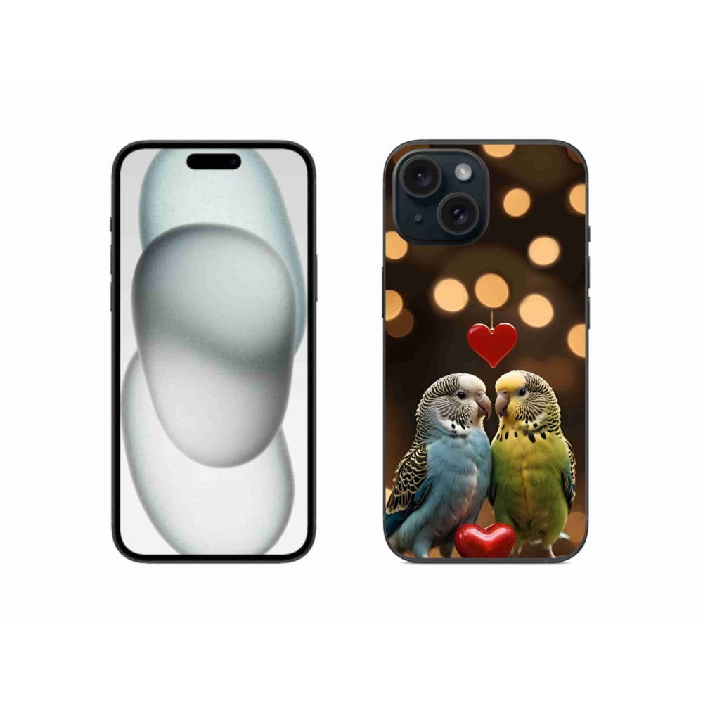 Gelový kryt mmCase na iPhone 15 - zamilovaní papoušci