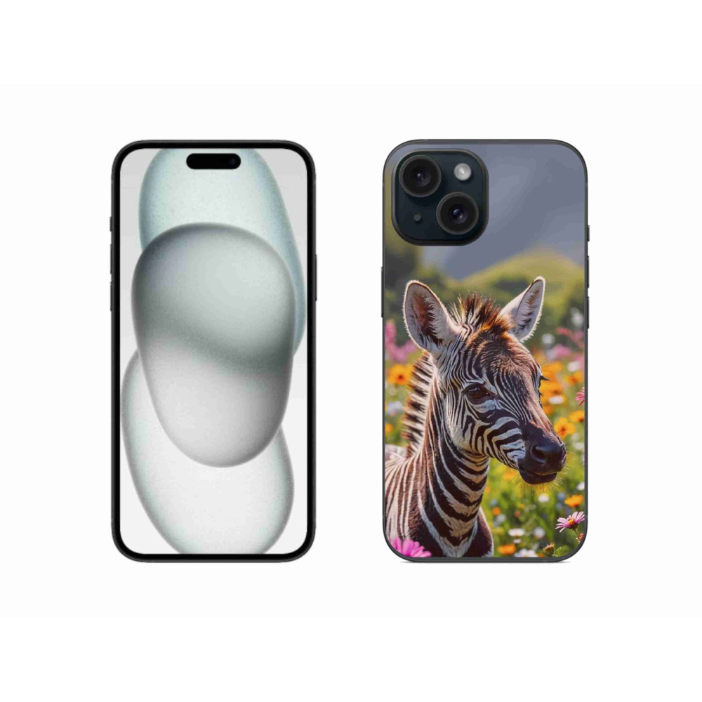 Gelový kryt mmCase na iPhone 15 - zebra na louce