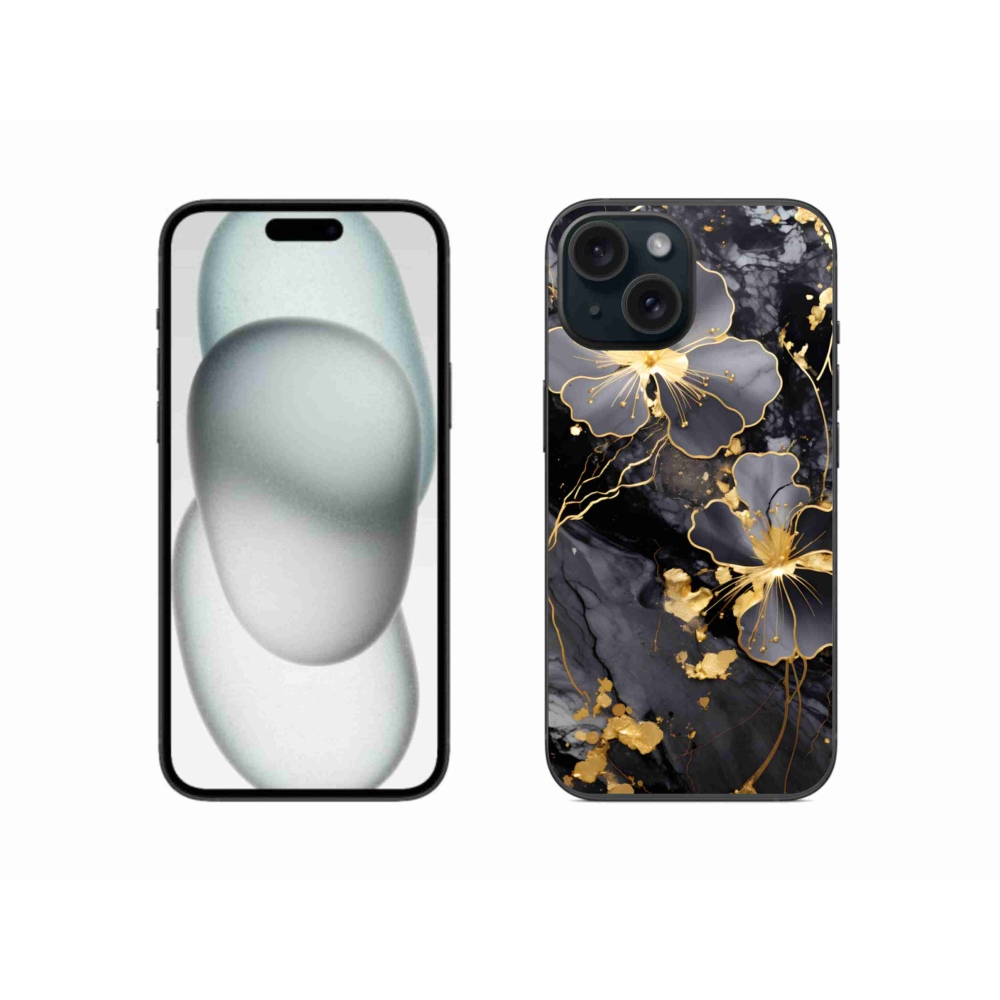 Gelový kryt mmCase na iPhone 15 - zlaté květy