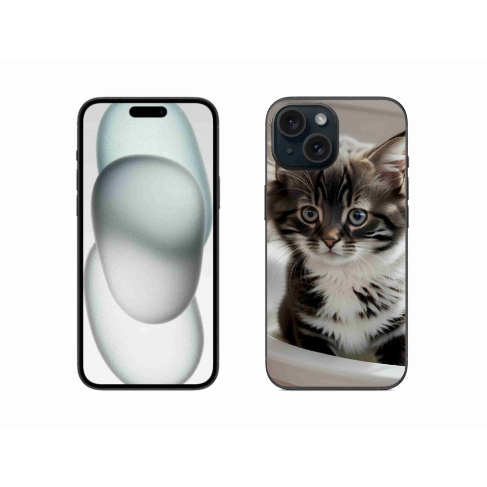 Gelový kryt mmCase na iPhone 15 - zvědavé kotě