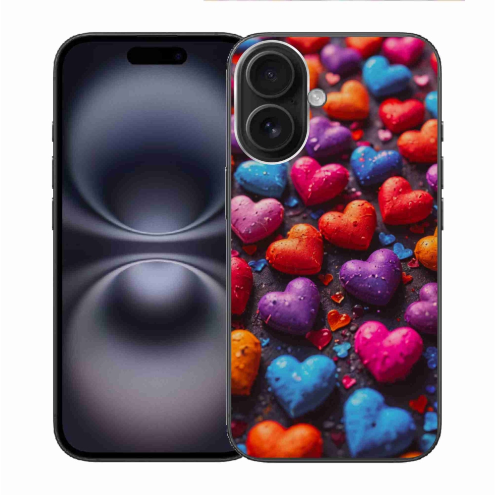 Gelový kryt mmCase na iPhone 16 - barevná srdce