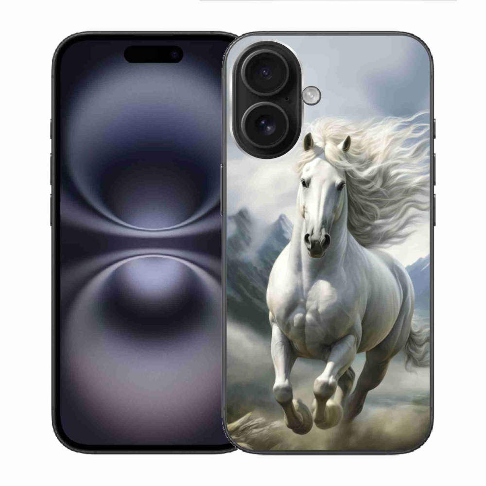 Gelový kryt mmCase na iPhone 16 - běžící bílý kůň 3