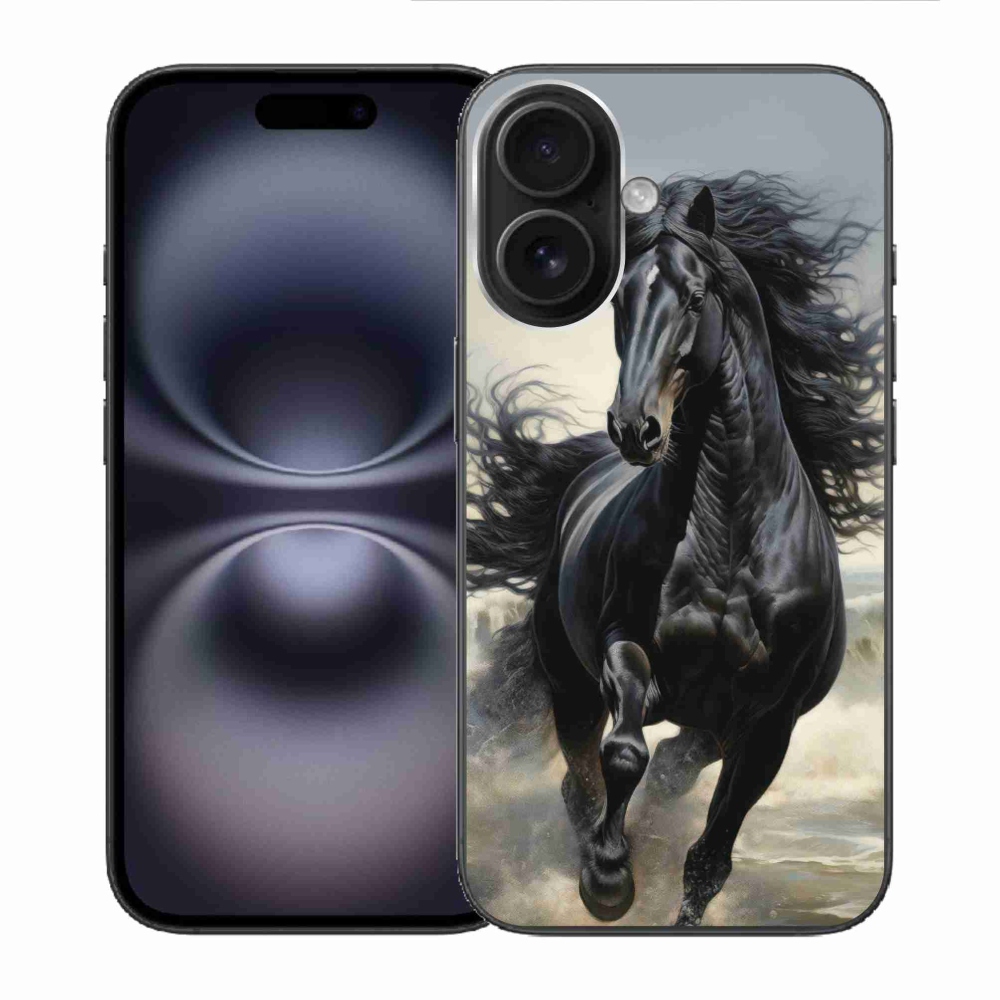 Gelový kryt mmCase na iPhone 16 - běžící černý kůň