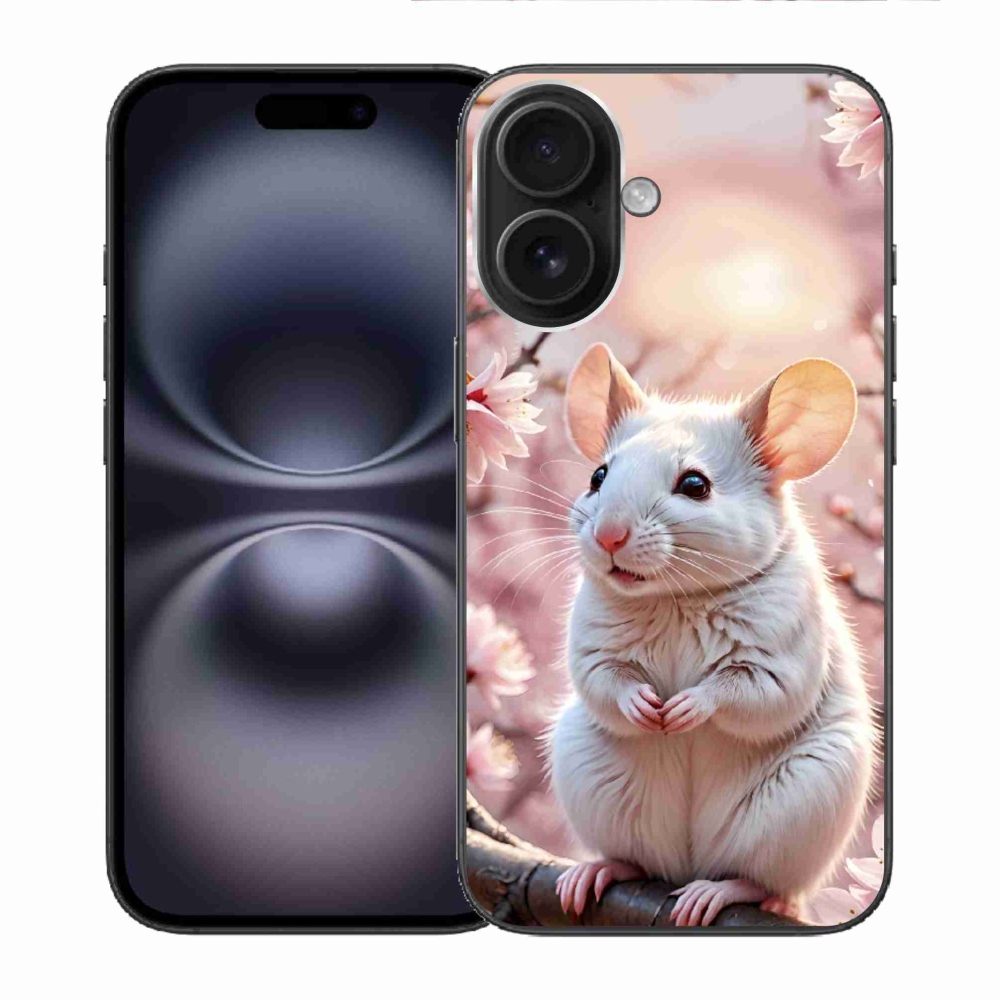 Gelový kryt mmCase na iPhone 16 - bílá myš na větvi