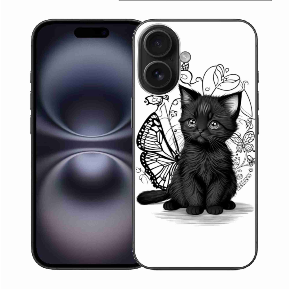 Gelový kryt mmCase na iPhone 16 - černé kotě