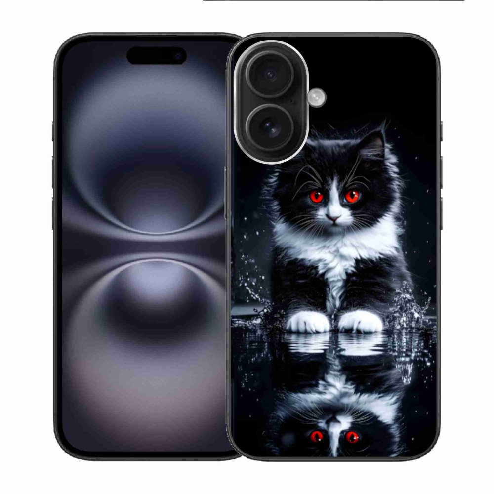 Gelový kryt mmCase na iPhone 16 - černobílé kotě