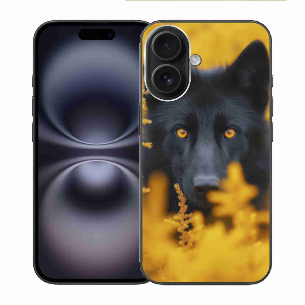 Gelový kryt mmCase na iPhone 16 - černý vlk 2