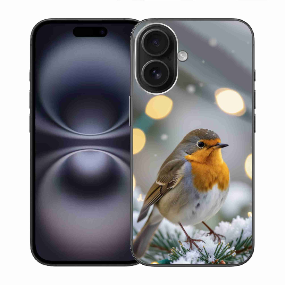 Gelový kryt mmCase na iPhone 16 - červenka v zimě