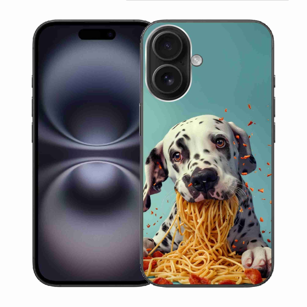 Gelový kryt mmCase na iPhone 16 - dalmatin a špagety
