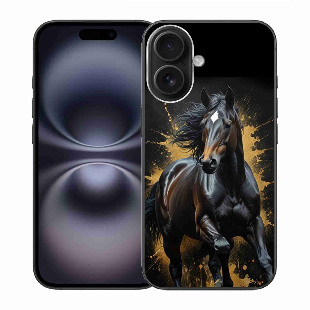 Gelový kryt mmCase na iPhone 16 - elegantní černý hřebec