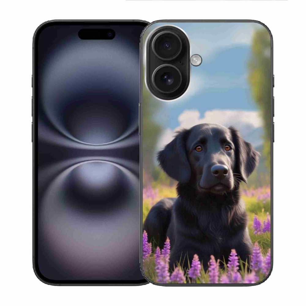 Gelový kryt mmCase na iPhone 16 - elegantní černý retrívr