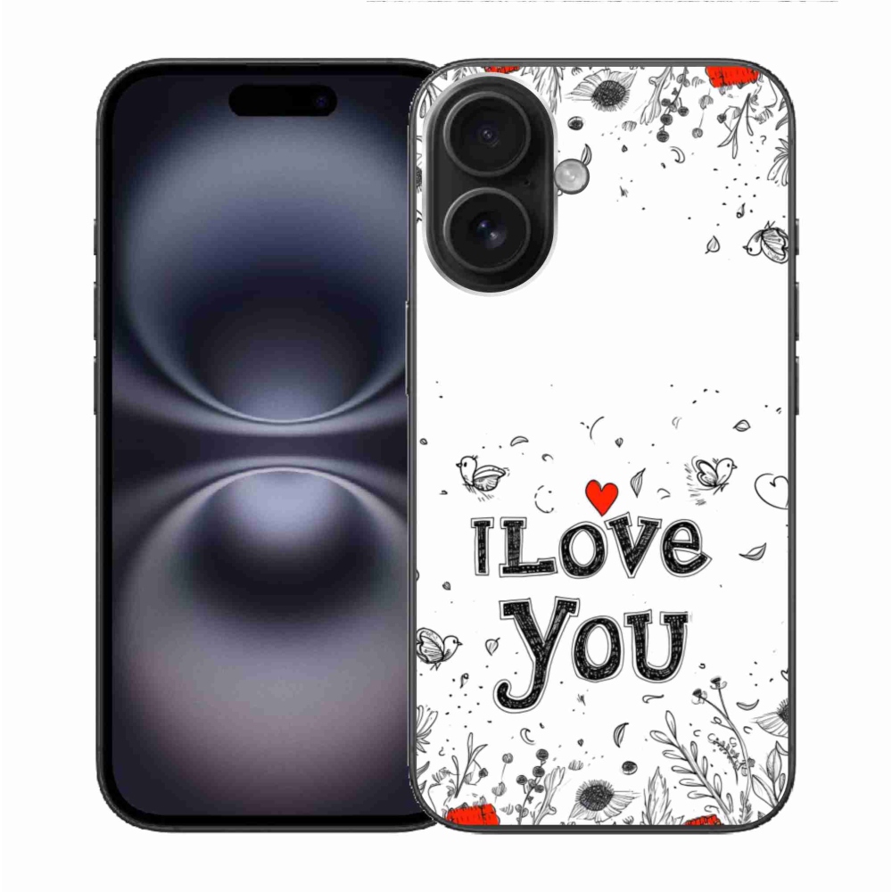 Gelový kryt mmCase na iPhone 16 - I love you bílé pozadí