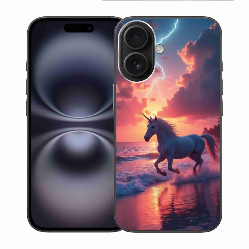 Gelový kryt mmCase na iPhone 16 - jednorožec na pláži