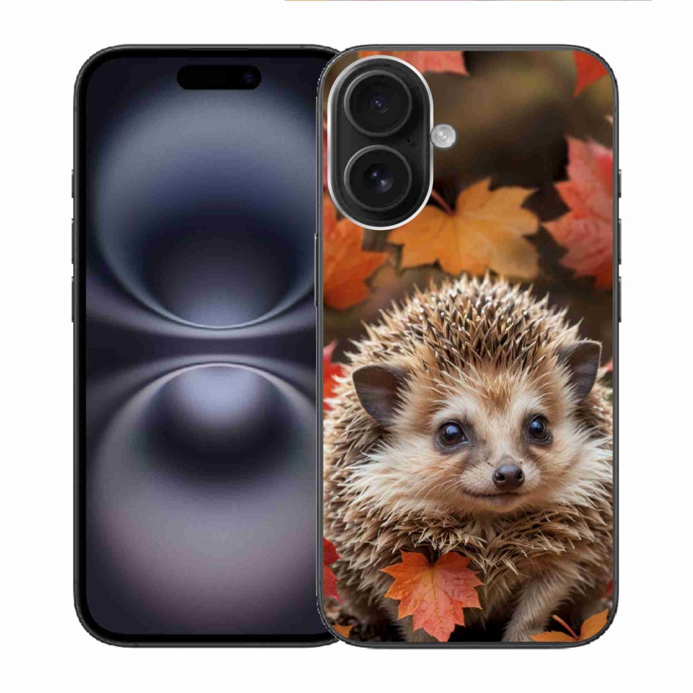 Gelový kryt mmCase na iPhone 16 - ježek v listí