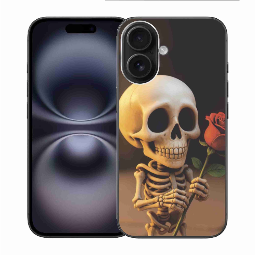 Gelový kryt mmCase na iPhone 16 - kostlivec s růží