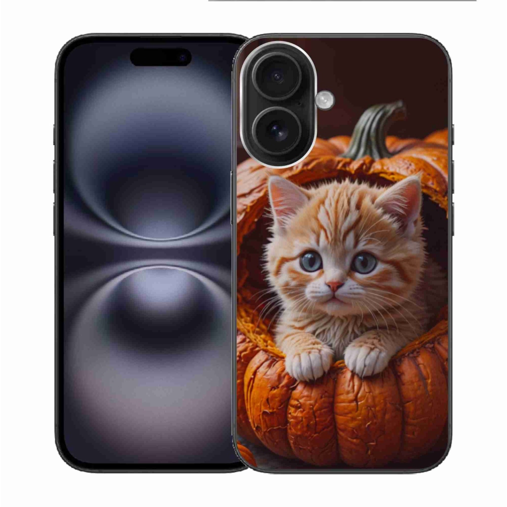 Gelový kryt mmCase na iPhone 16 - kotě a dýně 2