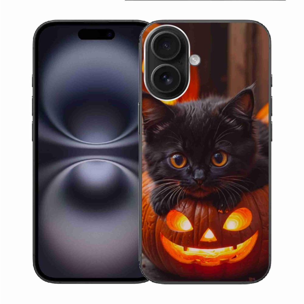 Gelový kryt mmCase na iPhone 16 - kotě a dýně