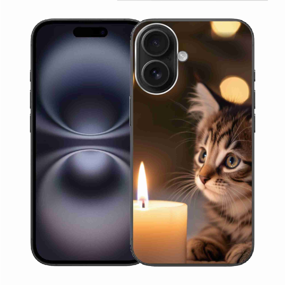 Gelový kryt mmCase na iPhone 16 - kotě a svíčka