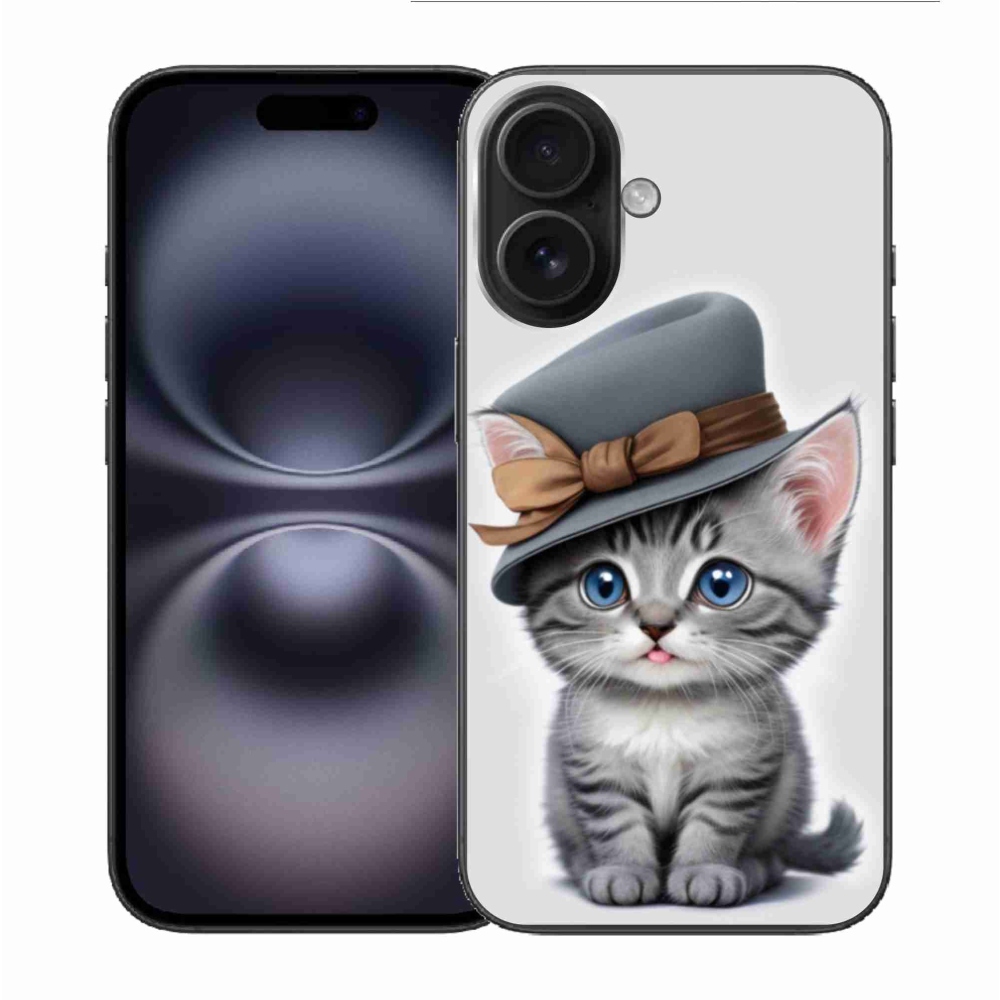 Gelový kryt mmCase na iPhone 16 - kotě s kloboukem