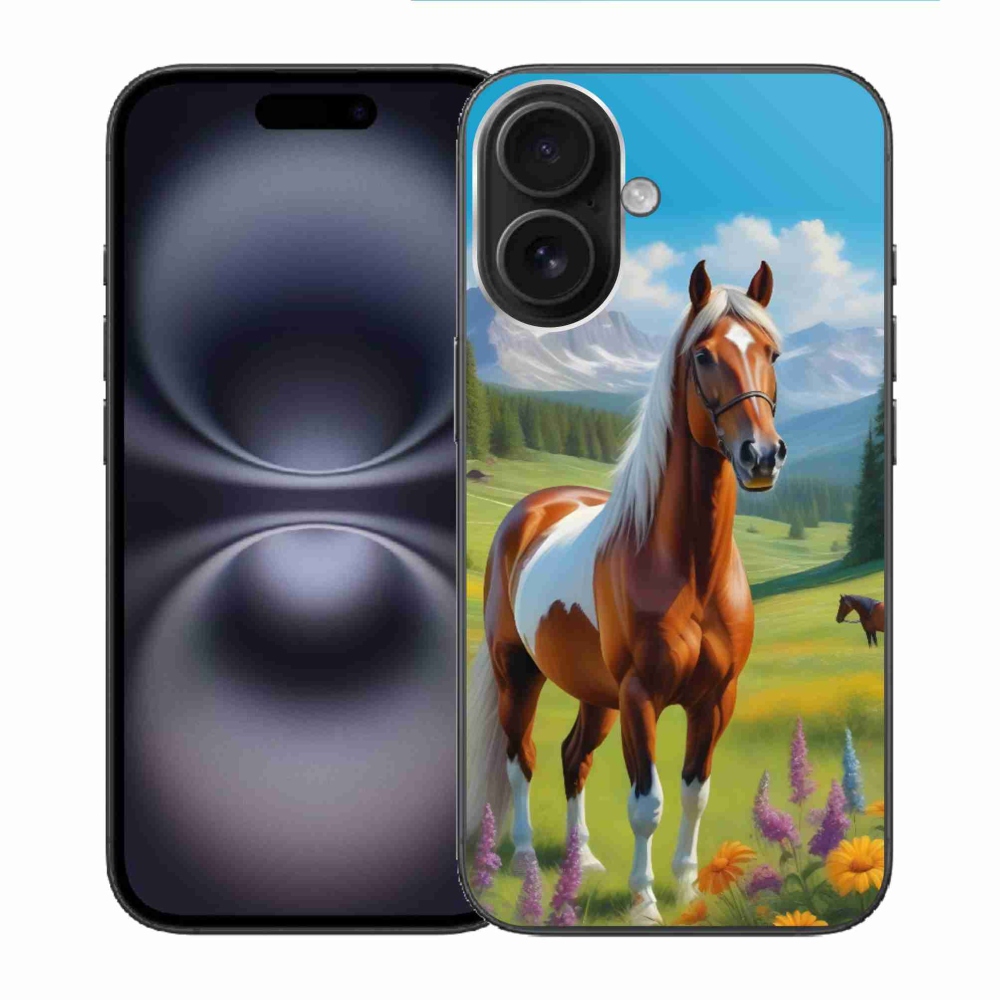 Gelový kryt mmCase na iPhone 16 - kůň na louce
