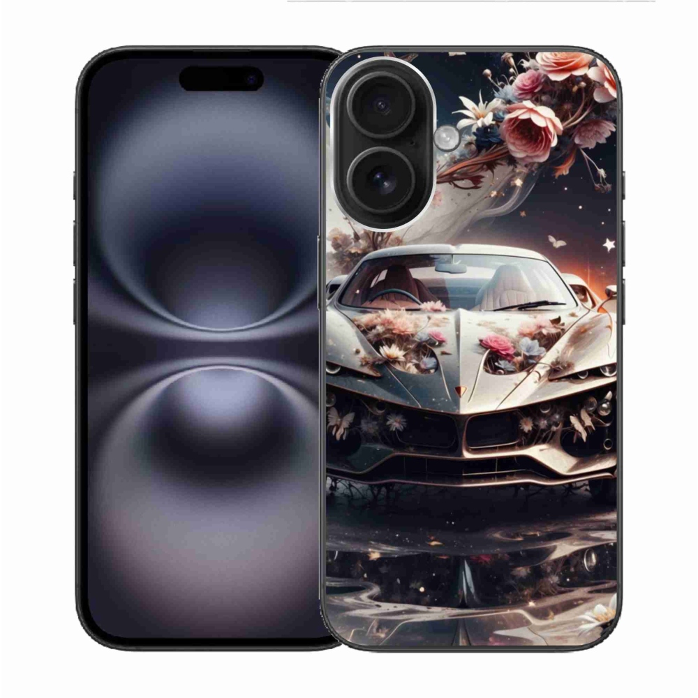 Gelový kryt mmCase na iPhone 16 - květinový sportovní vůz