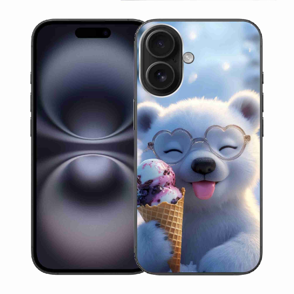 Gelový kryt mmCase na iPhone 16 - medvídek se zmrzlinou