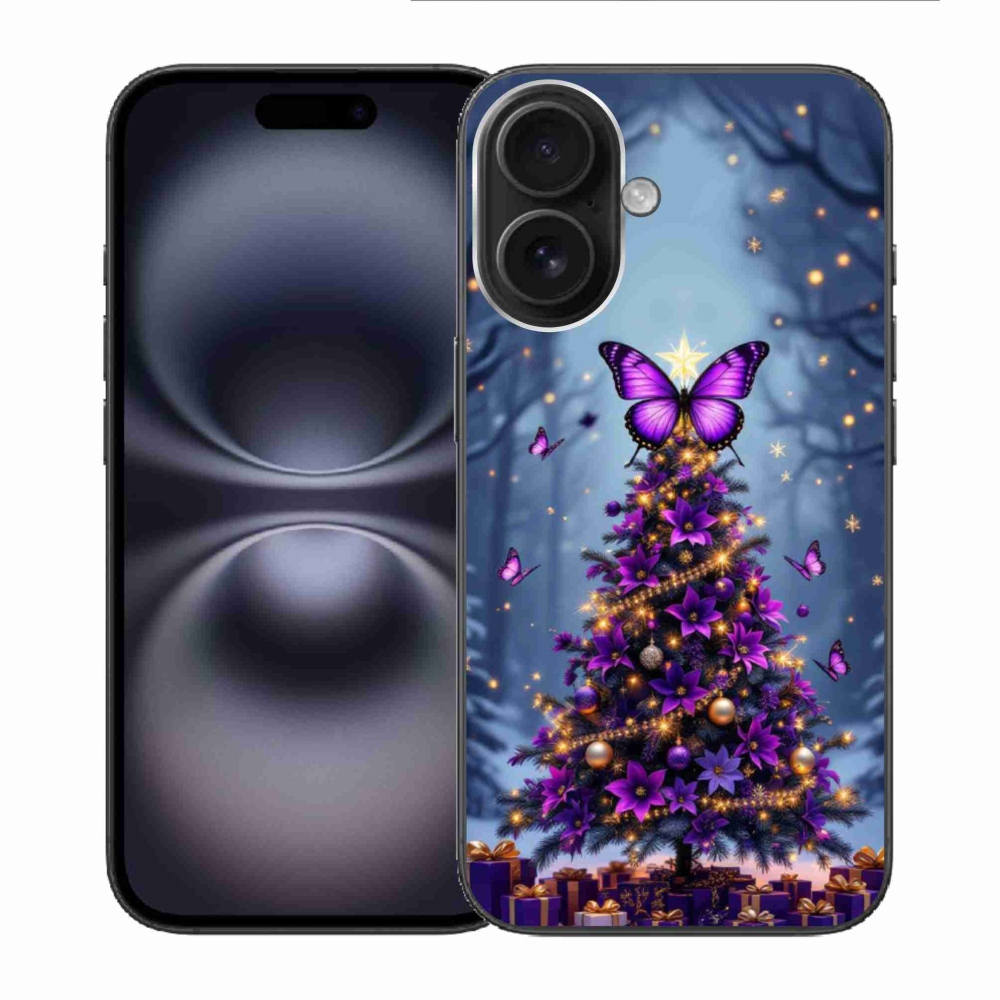 Gelový kryt mmCase na iPhone 16 - motýlí vánoční stromek