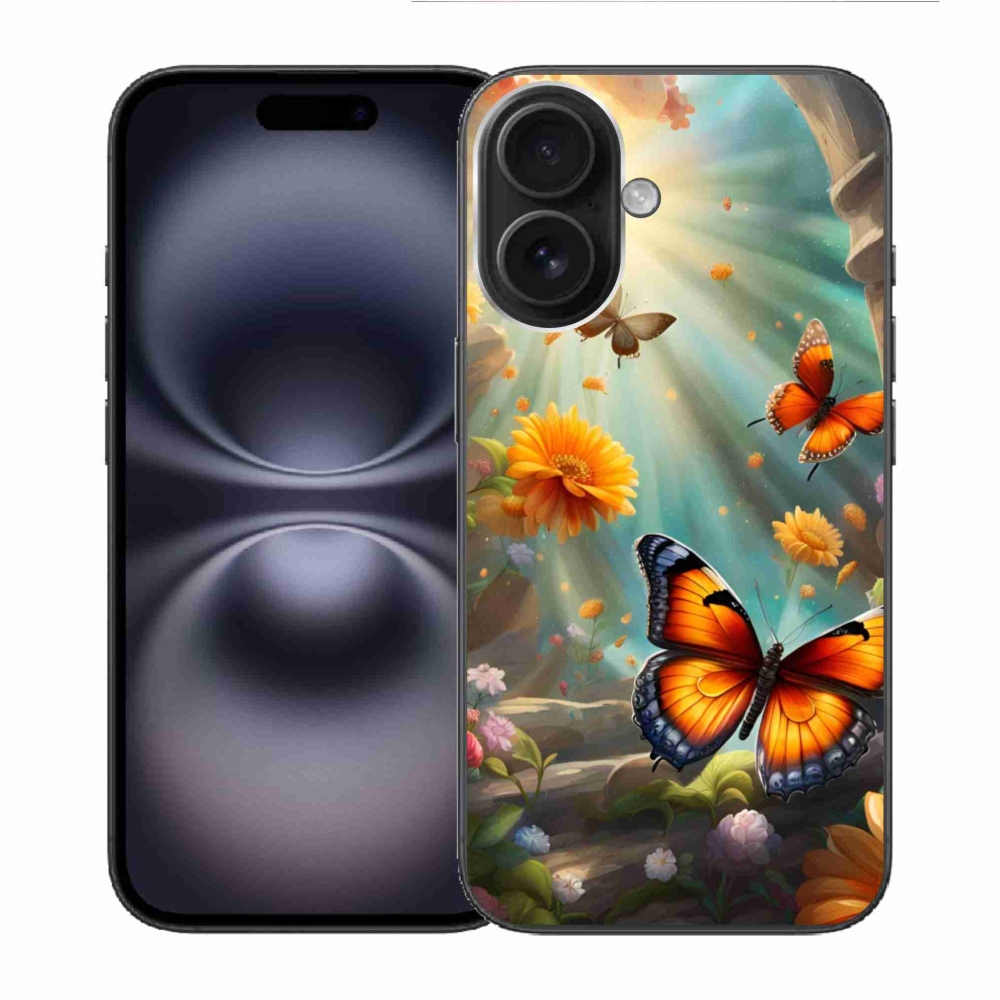 Gelový kryt mmCase na iPhone 16 - motýlí zahrada 2
