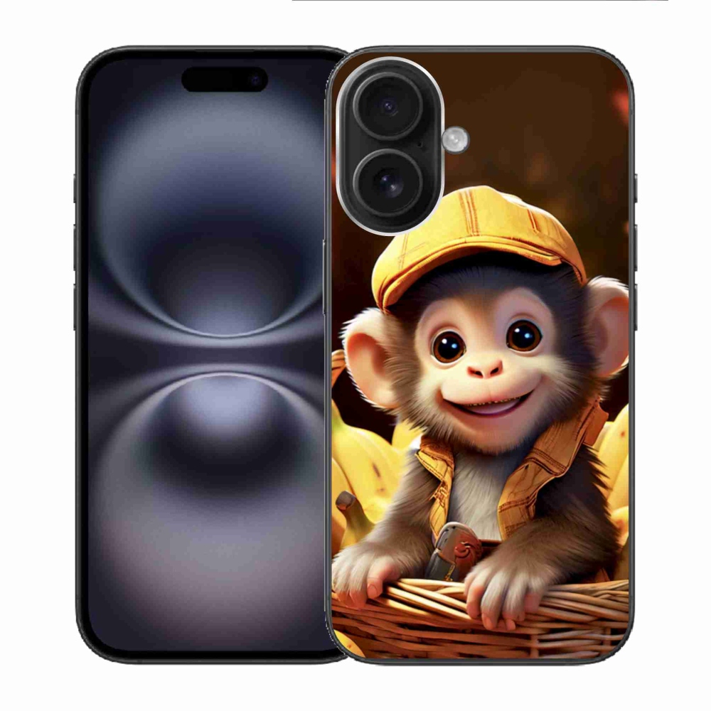 Gelový kryt mmCase na iPhone 16 - opice v košíku