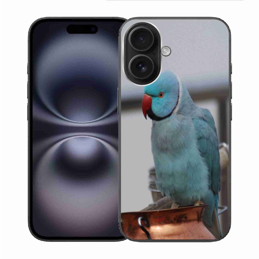 Gelový kryt mmCase na iPhone 16 - papoušek alexandr modrý