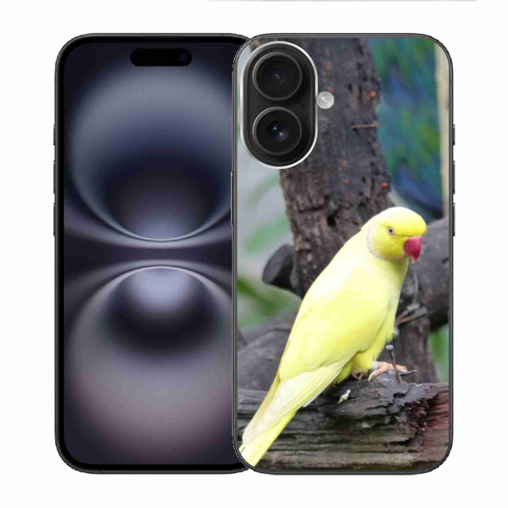Gelový kryt mmCase na iPhone 16 - papoušek alexandr žlutý