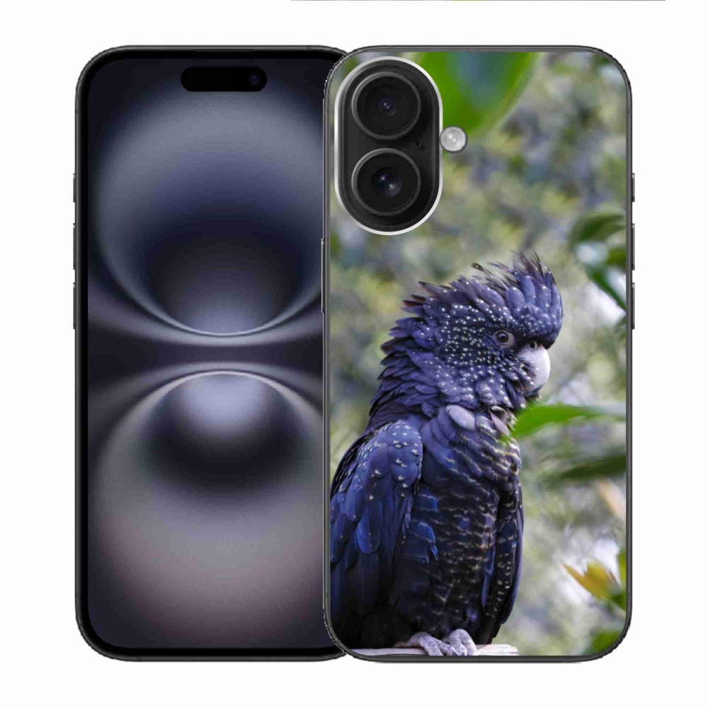 Gelový kryt mmCase na iPhone 16 - papoušek kakadu černý