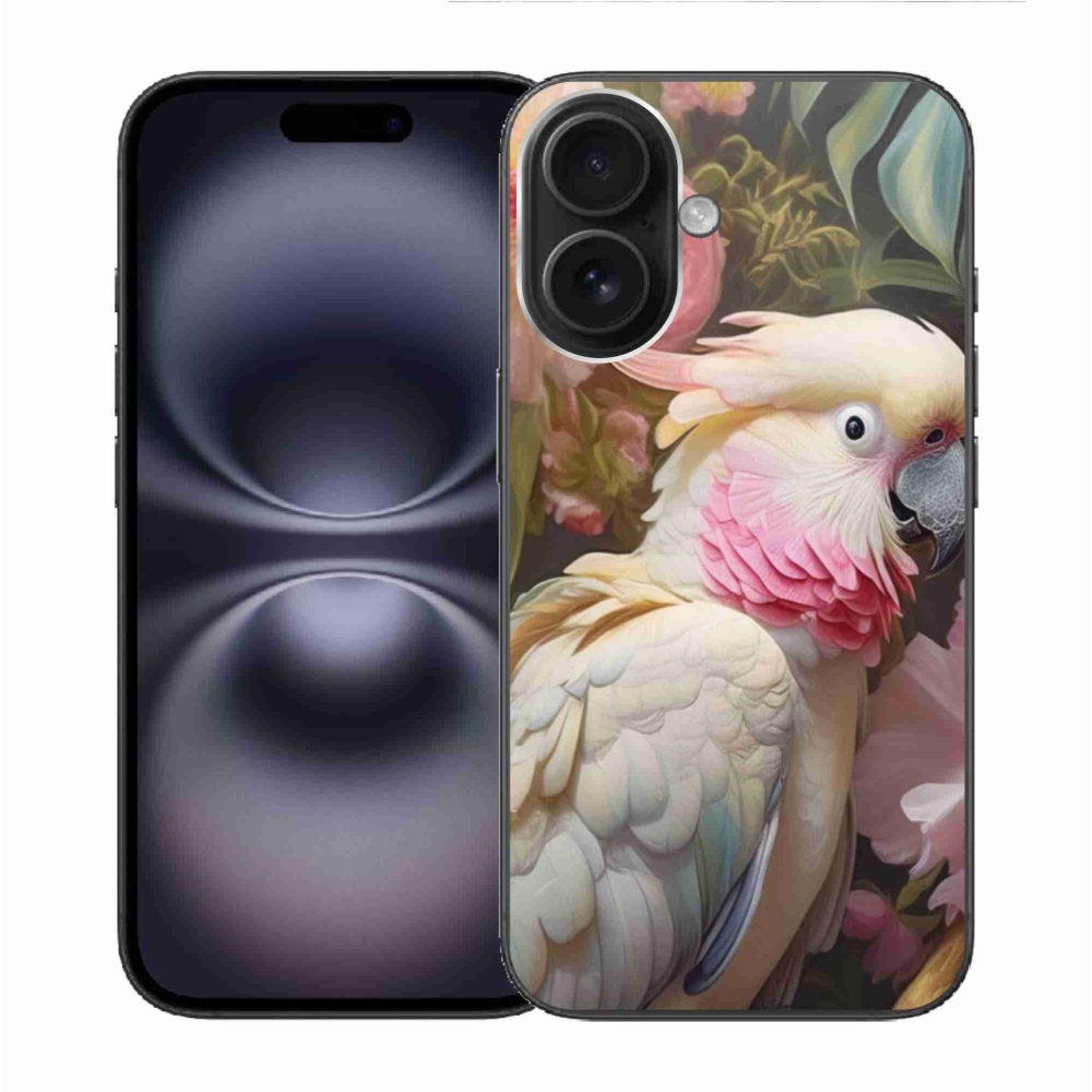 Gelový kryt mmCase na iPhone 16 - papoušek kakadu růžový 2