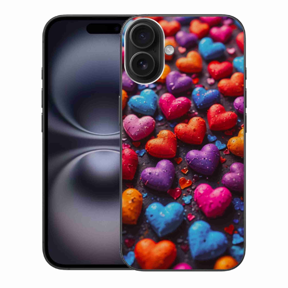 Gelový kryt mmCase na iPhone 16 Plus - barevná srdce