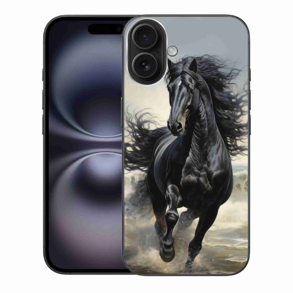Gelový kryt mmCase na iPhone 16 Plus - běžící černý kůň
