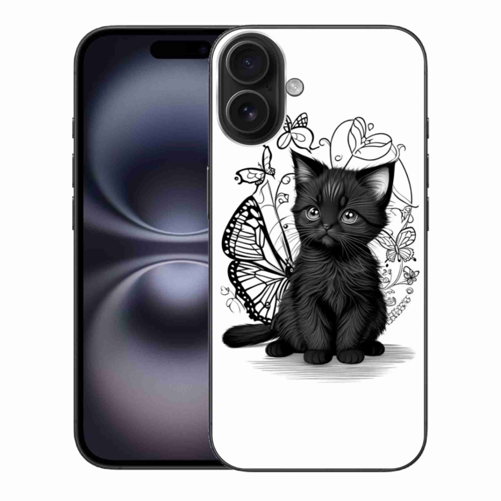 Gelový kryt mmCase na iPhone 16 Plus - černé kotě