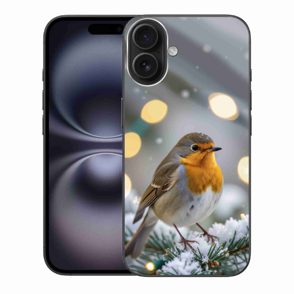 Gelový kryt mmCase na iPhone 16 Plus - červenka v zimě
