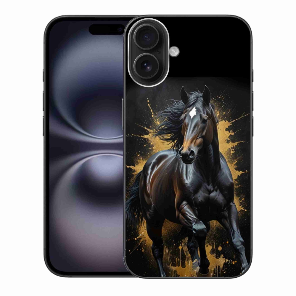 Gelový kryt mmCase na iPhone 16 Plus - elegantní černý hřebec