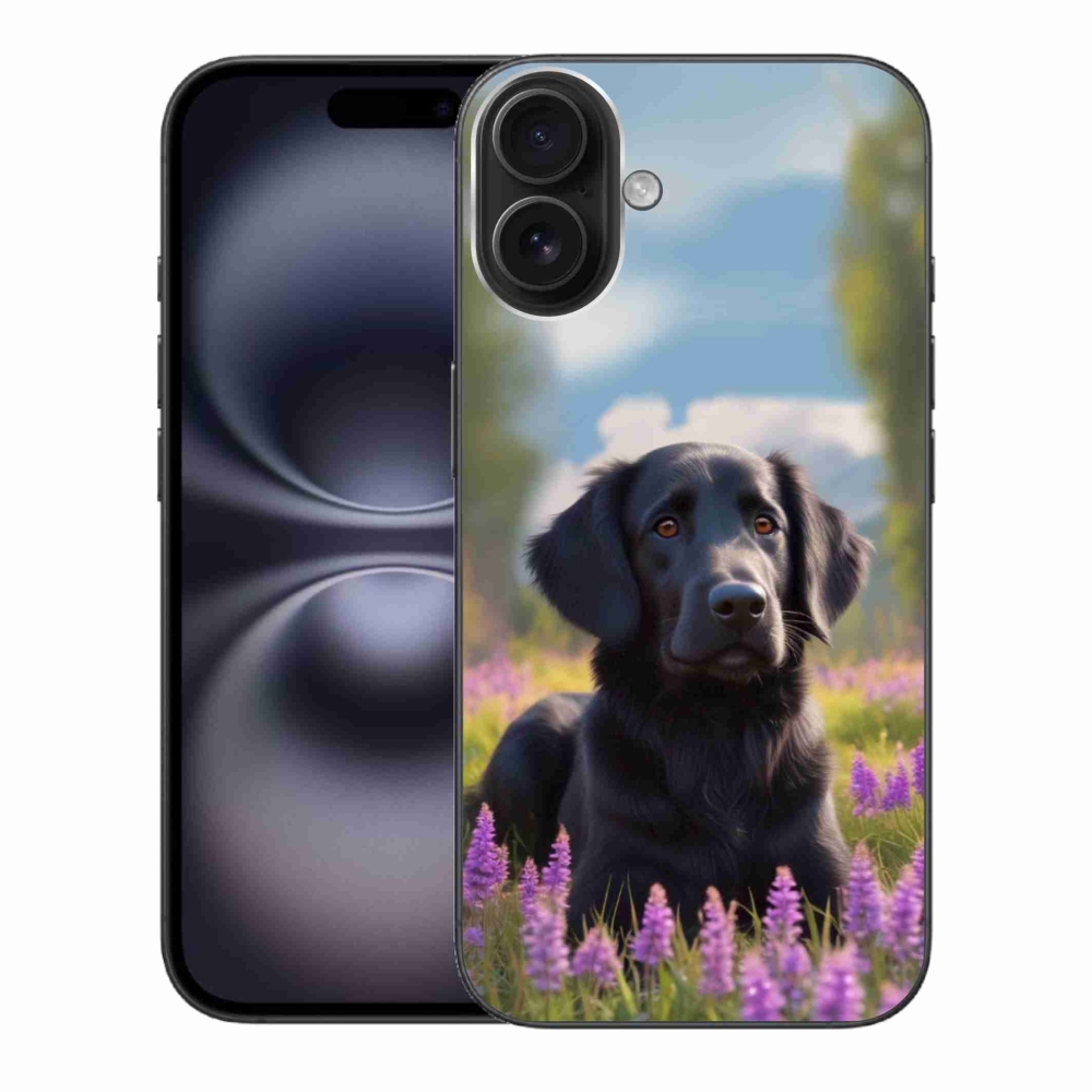 Gelový kryt mmCase na iPhone 16 Plus - elegantní černý retrívr