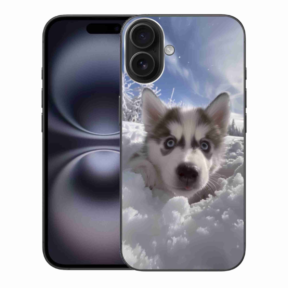 Gelový kryt mmCase na iPhone 16 Plus - husky ve sněhu