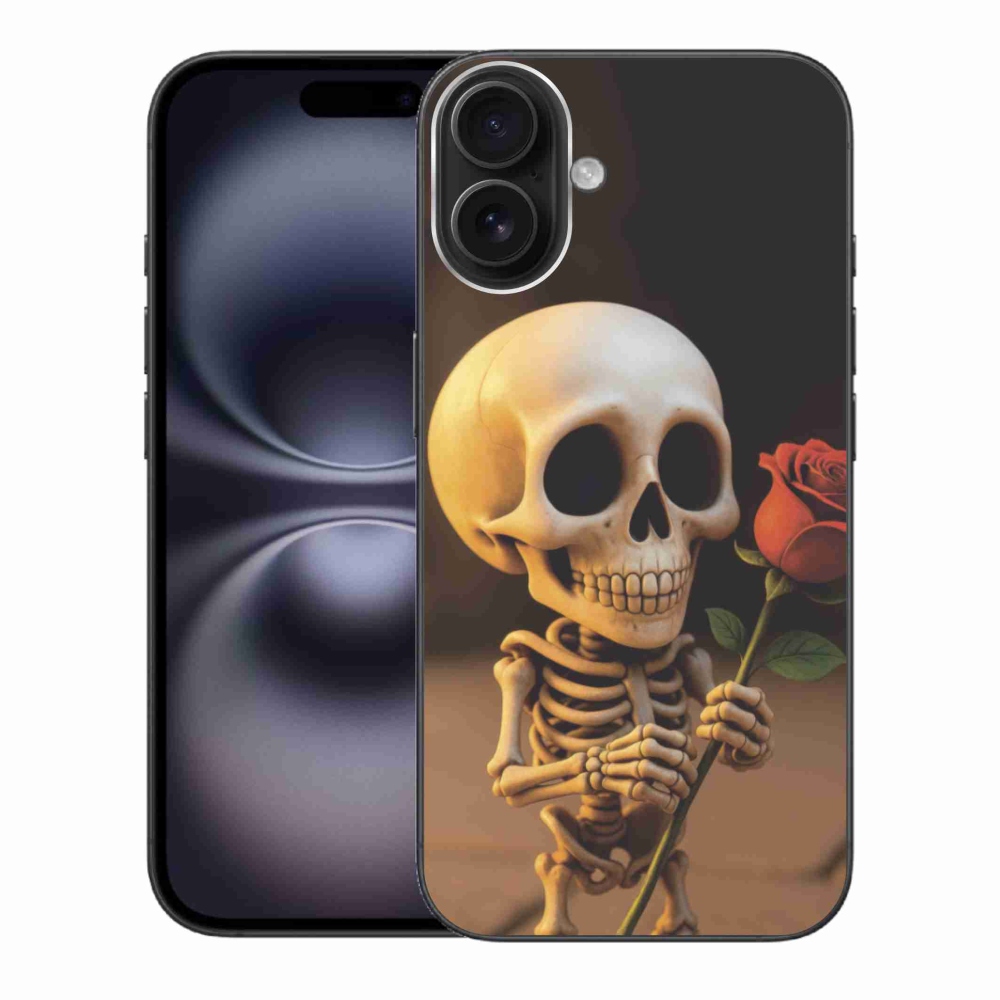 Gelový kryt mmCase na iPhone 16 Plus - kostlivec s růží