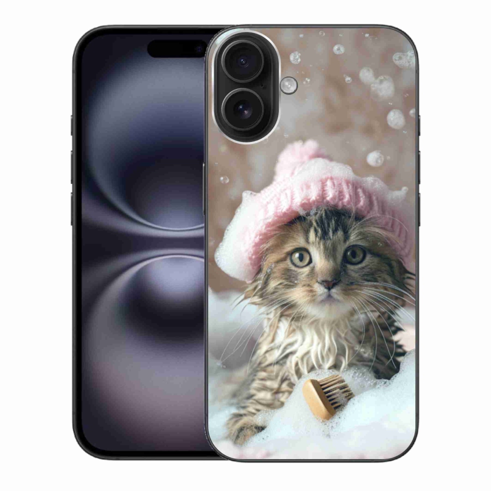 Gelový kryt mmCase na iPhone 16 Plus - kotě a koupel