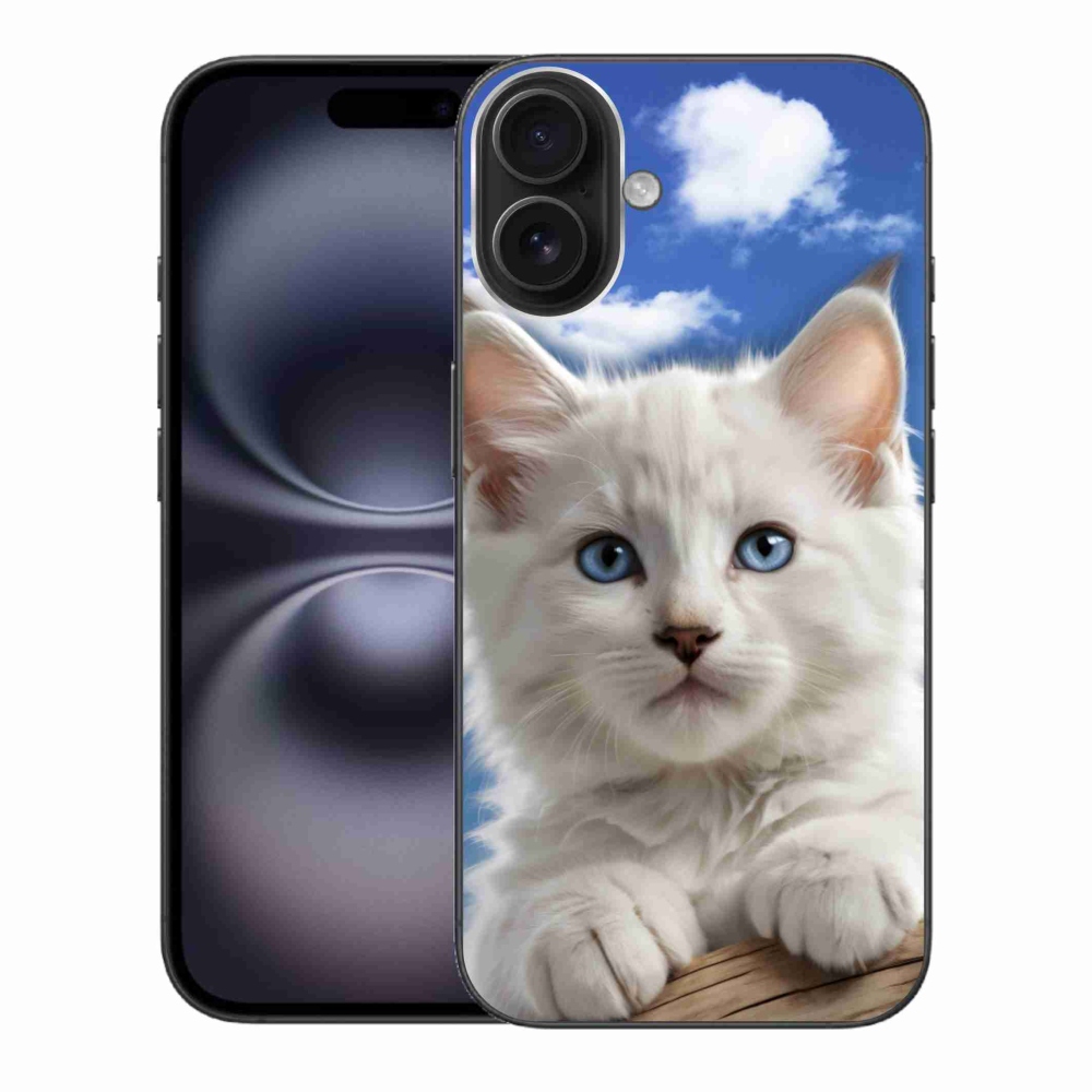 Gelový kryt mmCase na iPhone 16 Plus - kotě a oblaka