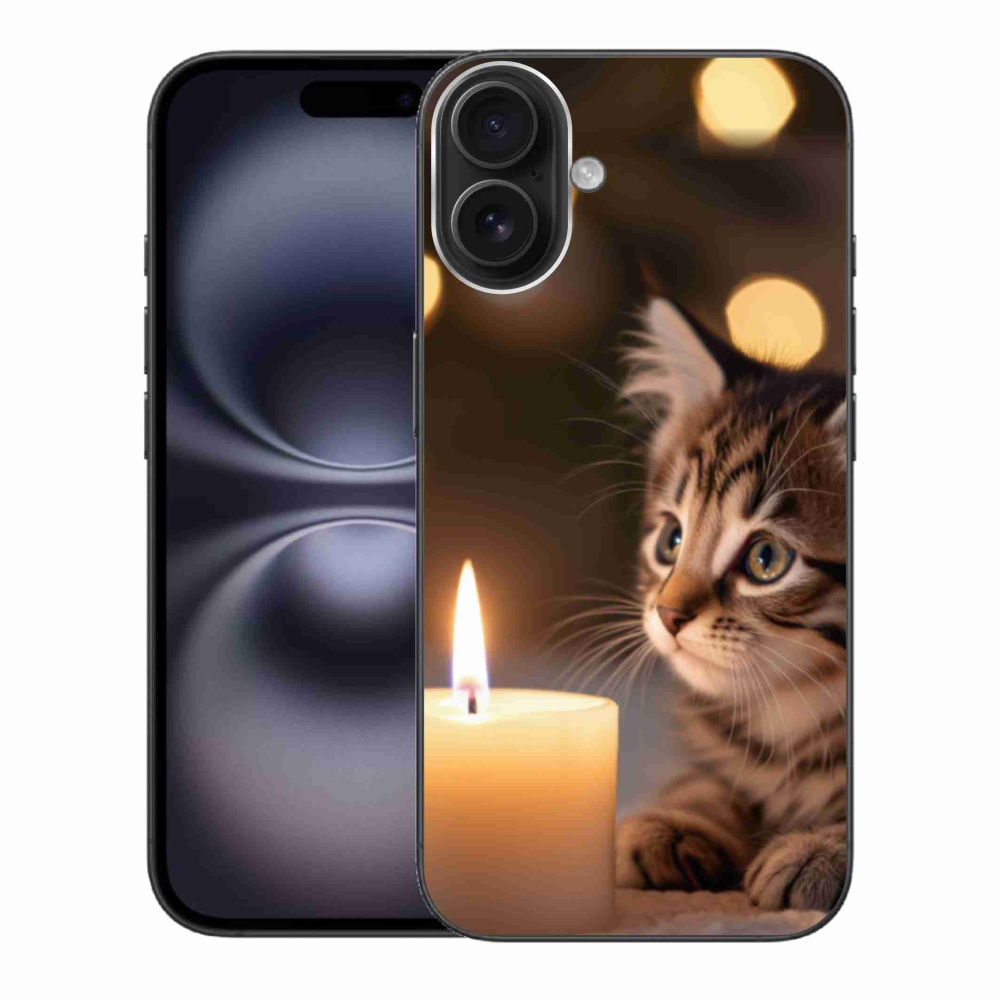 Gelový kryt mmCase na iPhone 16 Plus - kotě a svíčka
