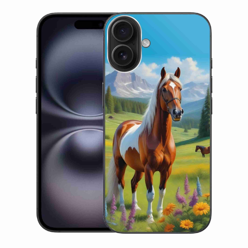 Gelový kryt mmCase na iPhone 16 Plus - kůň na louce