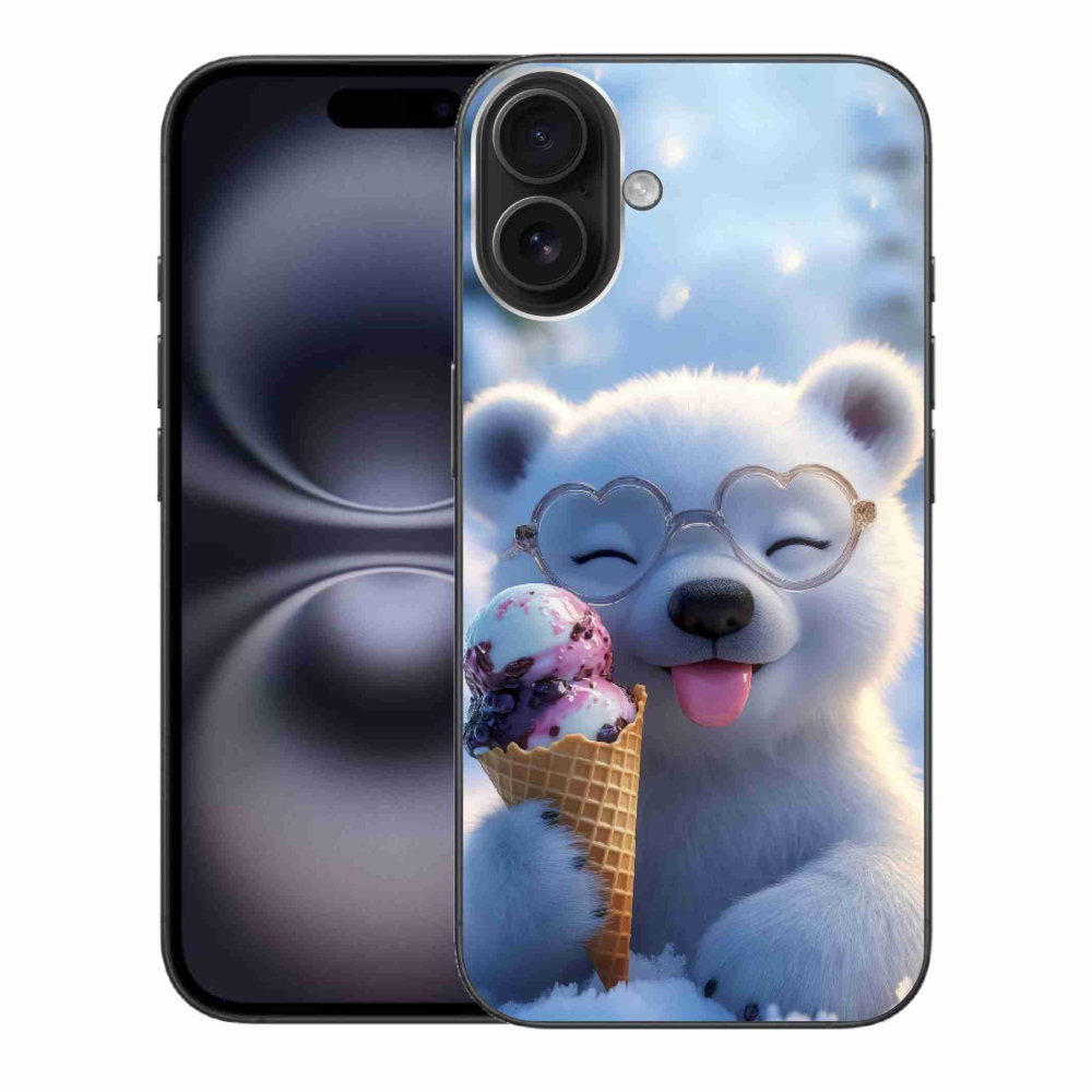 Gelový kryt mmCase na iPhone 16 Plus - medvídek se zmrzlinou
