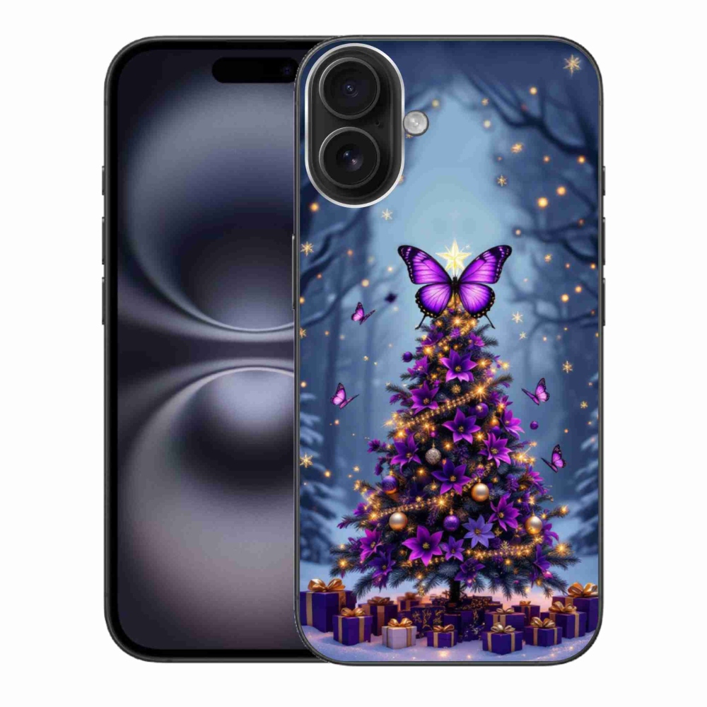 Gelový kryt mmCase na iPhone 16 Plus - motýlí vánoční stromek