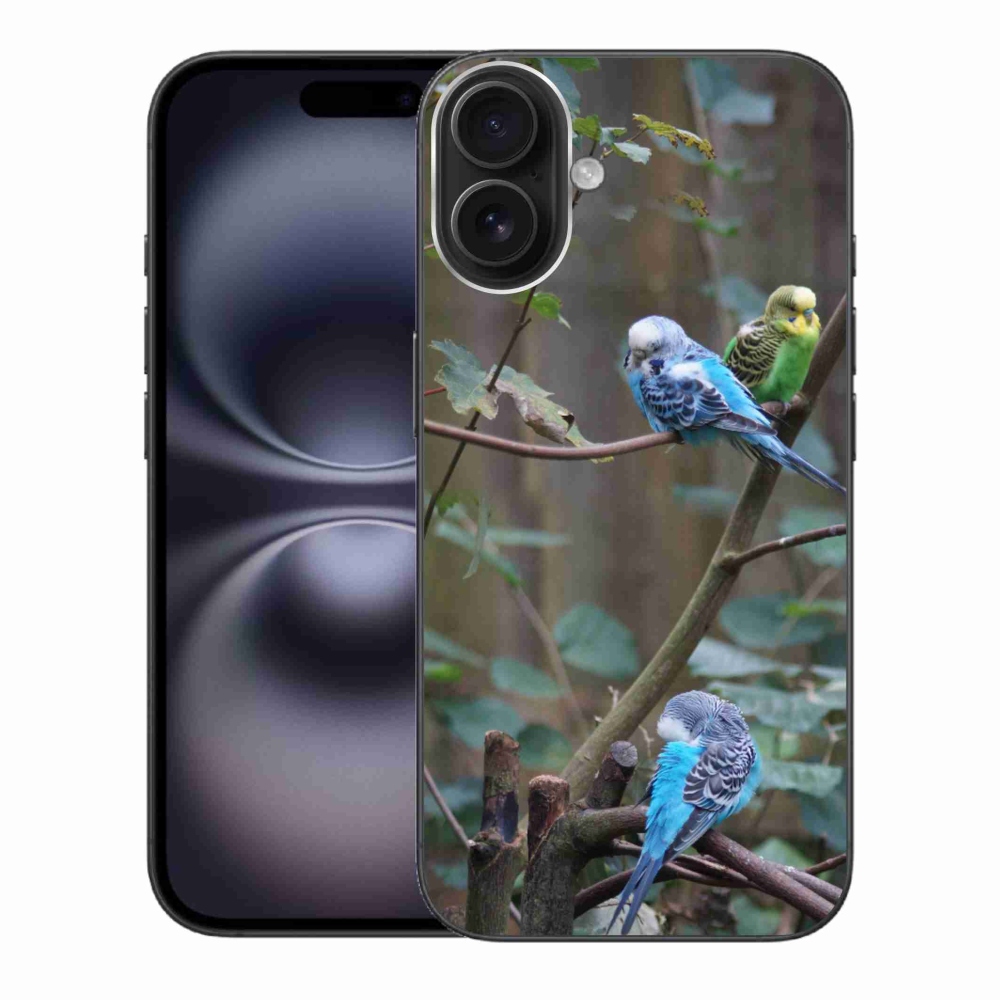 Gelový kryt mmCase na iPhone 16 Plus - papoušci na větvi