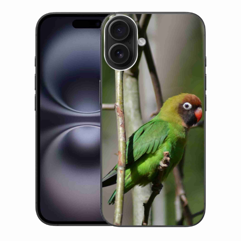 Gelový kryt mmCase na iPhone 16 Plus - papoušek agapornis