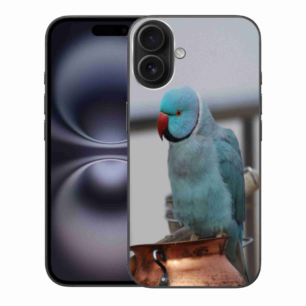 Gelový kryt mmCase na iPhone 16 Plus - papoušek alexandr modrý